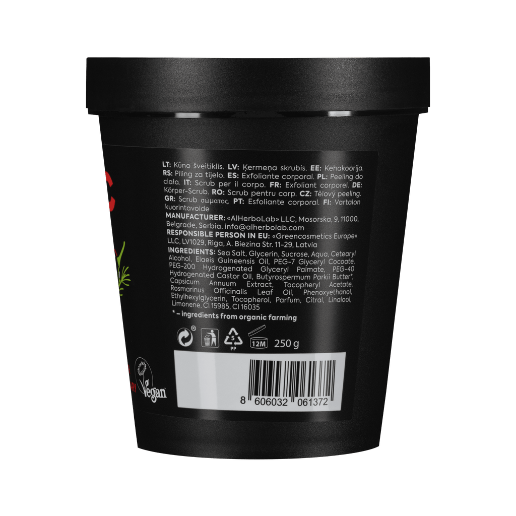 Organic Mimi, Body Scrub Anticellulite Red Pepper & Rosemary, 250 g